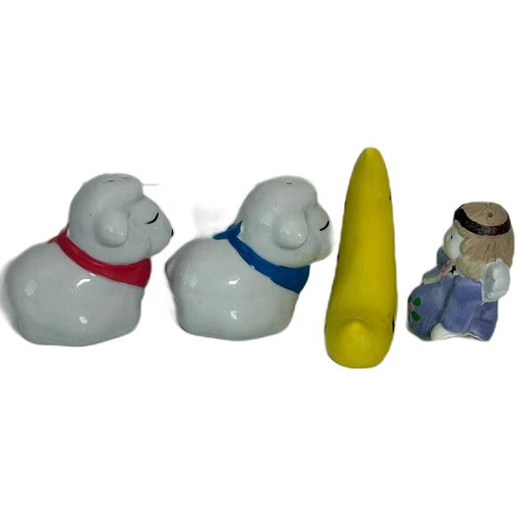 Lot of 2 Ceramic Salt Pepper Shaker Set Lambs and Angel Sitting on Crescent Moon - Picture 5 of 10